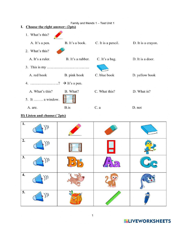 Family and Friends 1 - Test Unit 1 | PDF