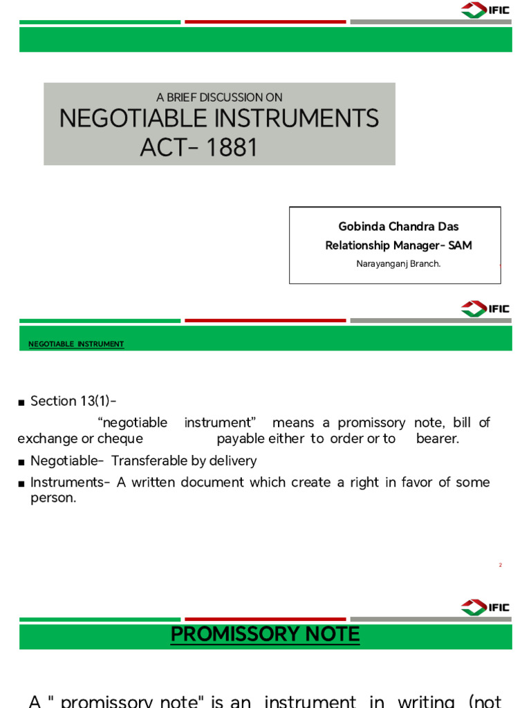 Overview of Negotiable Instruments Act | PDF | Negotiable Instrument ...