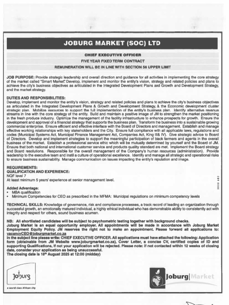 CEO Advert For Newspaper Basadzi Media Approved July 2025 | PDF