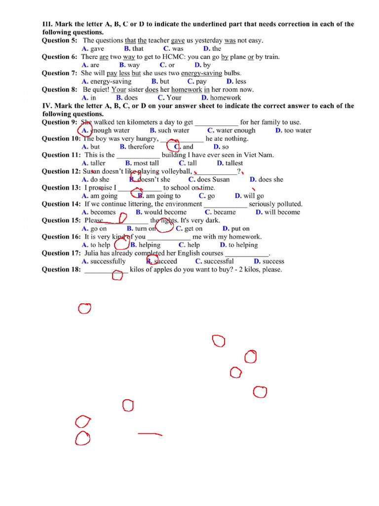 English Language Test Practice Questions | PDF | Recycling | Plastic