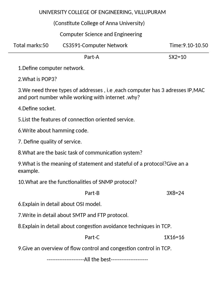 Computer Networks Exam Questions Guide | PDF