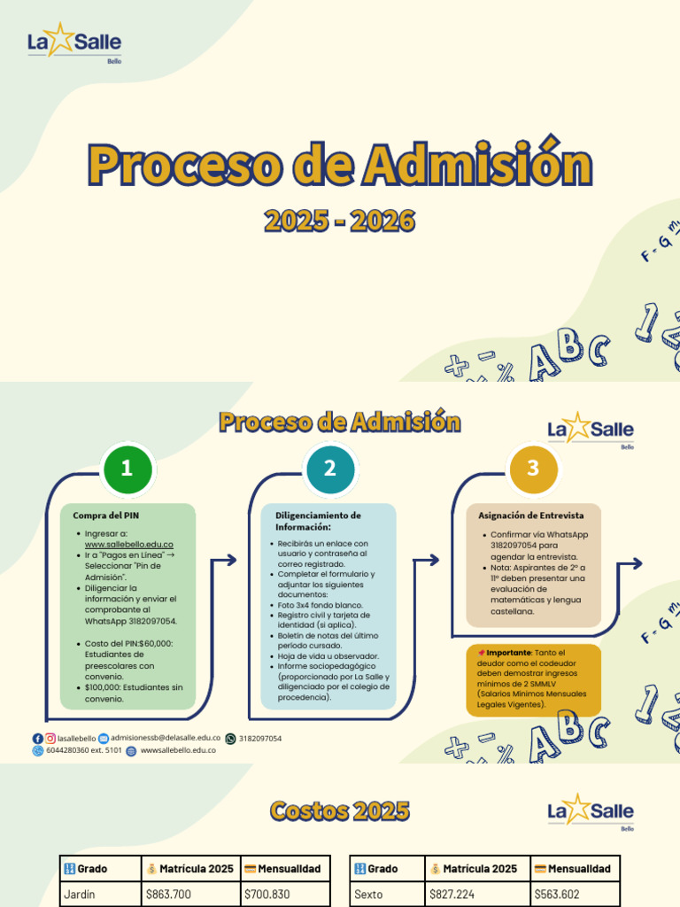 Proceso de Admisión 2025-2026 en La Salle | PDF