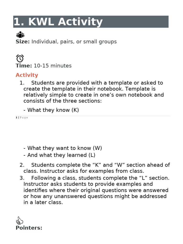 Engaging Classroom Activities Guide | PDF | Concept | Learning