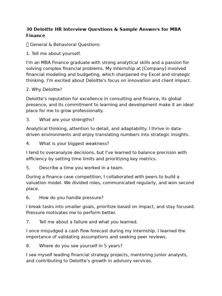 Deloitte HR Interview Questions for MBA | PDF | Mergers And ...