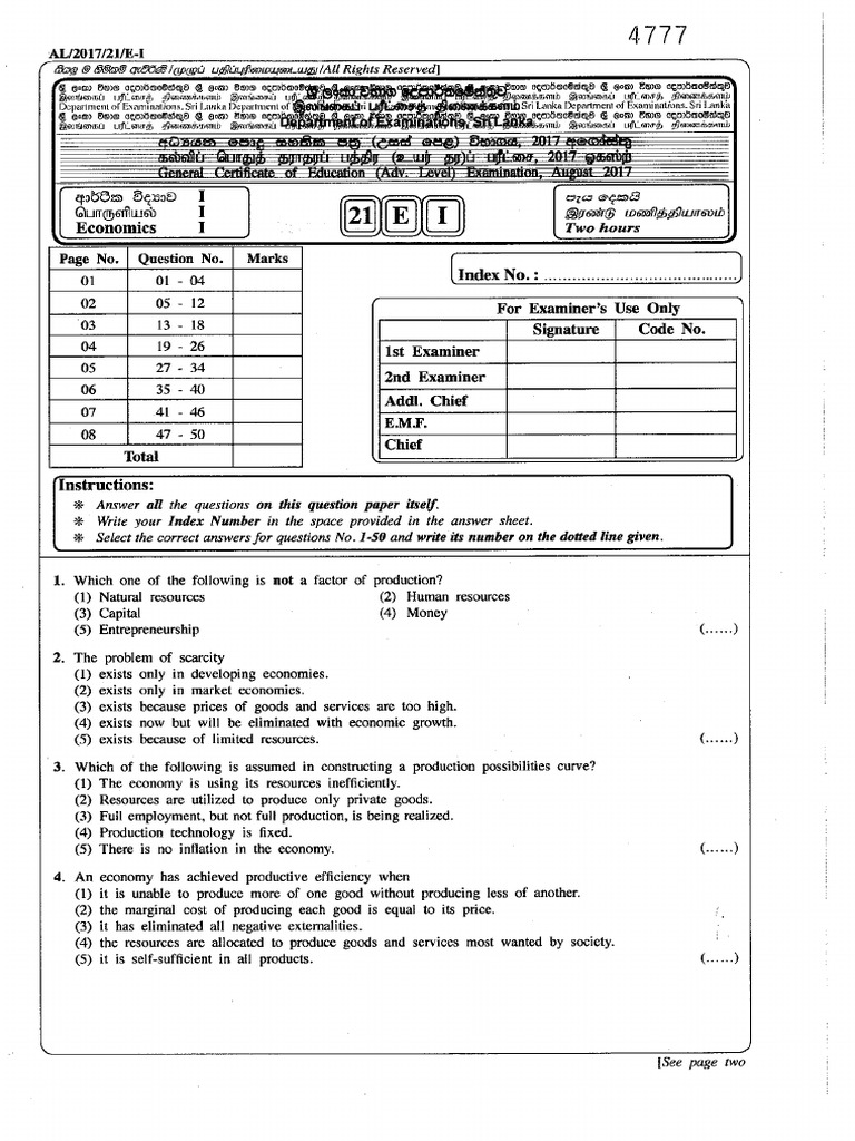 General Certificate of Education (Advanced Level) Examination - 2017 ...