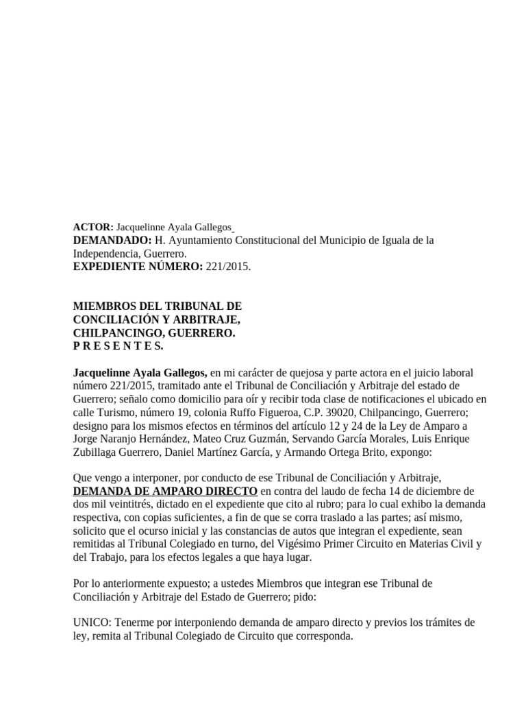 Demanda de Amparo Laboral 221/2015 | PDF | Caso de ley | Derecho laboral