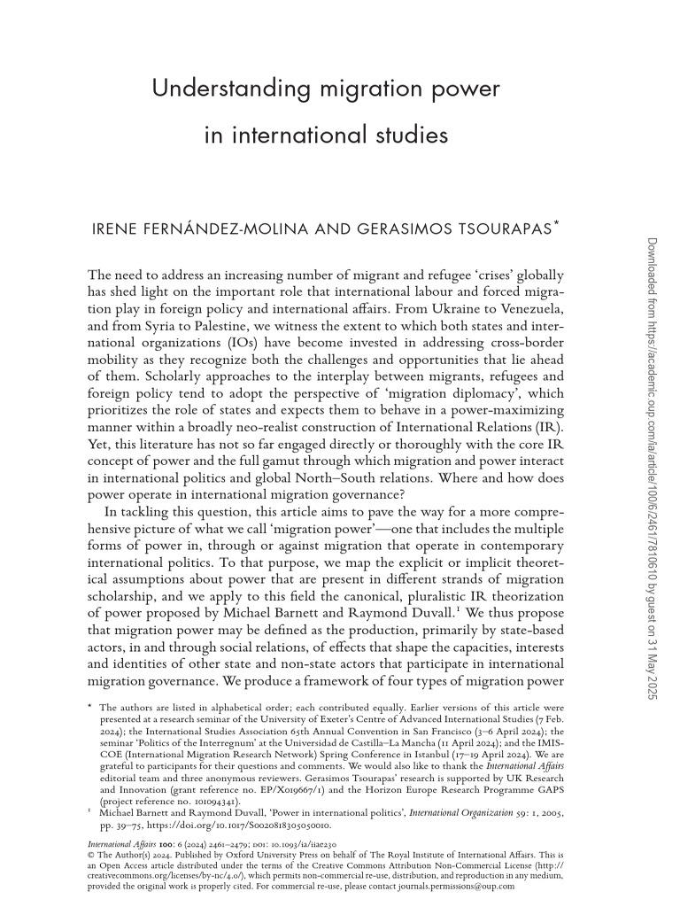 Migration Power in International Relations | PDF | Human Migration ...