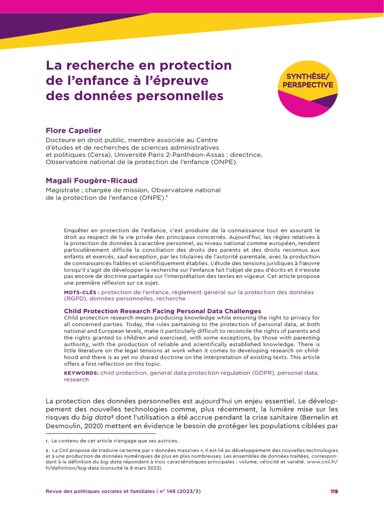 Recherche en protection de l'enfance et RGPD | PDF | Vie privée et ...