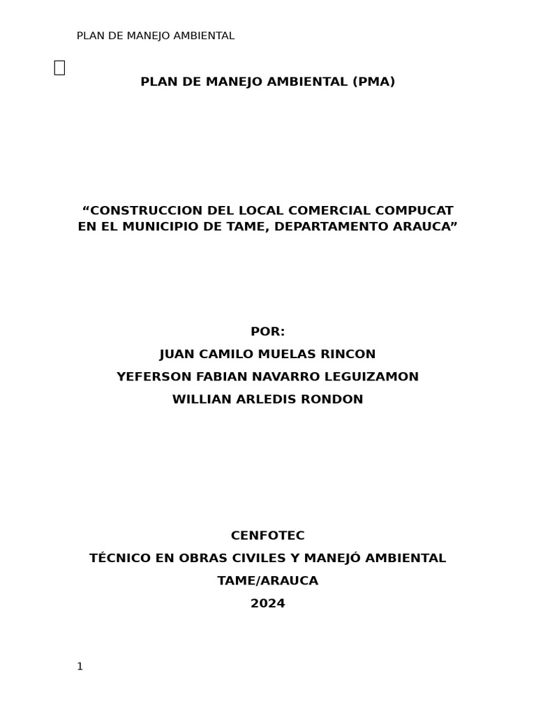 Plan de Manejo Ambiental para Compucat | PDF | Sustentabilidad ...