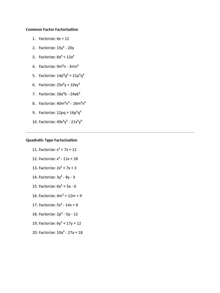 Factorization Worksheet | PDF
