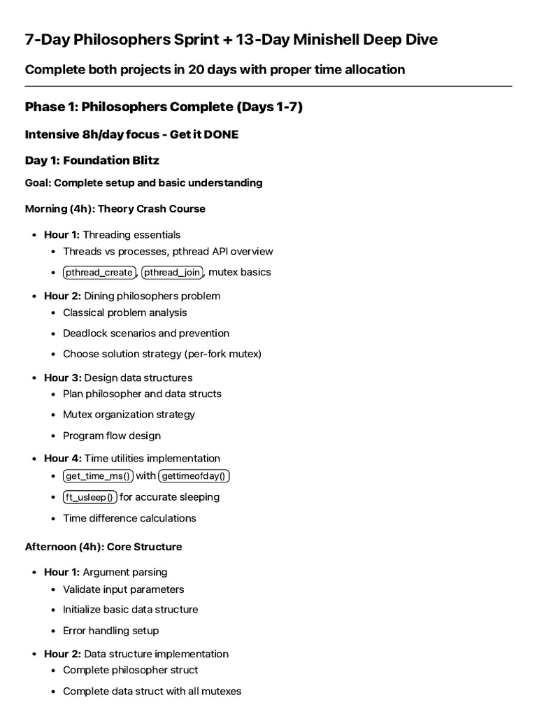 20-Day Philosophers & Minishell Guide | PDF | Thread (Computing ...