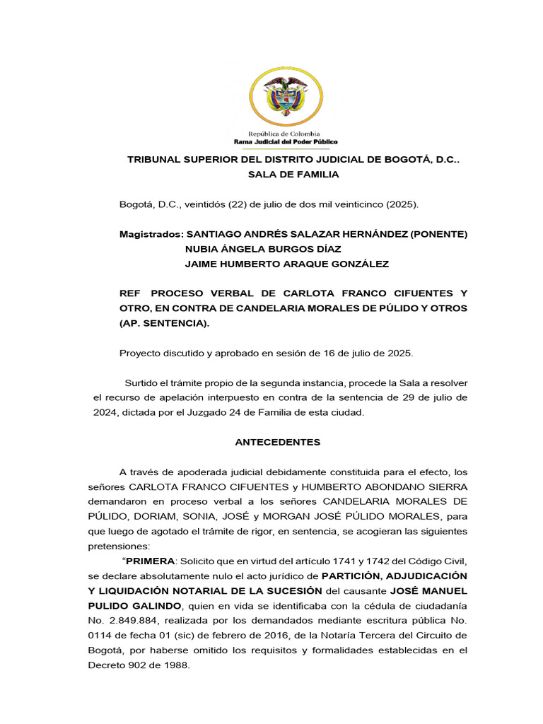 Sentencia de Nulidad Absoluta de Partición | PDF | Sentencia (ley