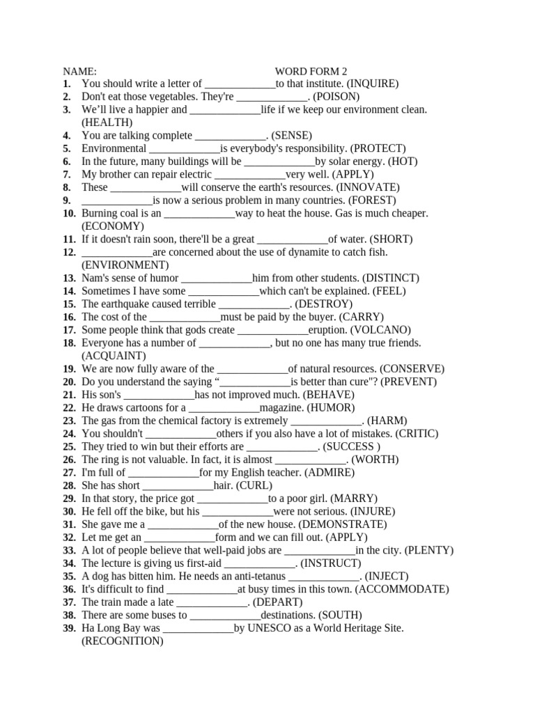 Word Form 2 Exer | PDF