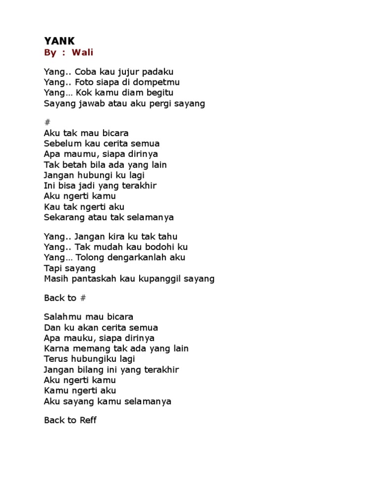 Lirik Lagu Wali Yank Pdf