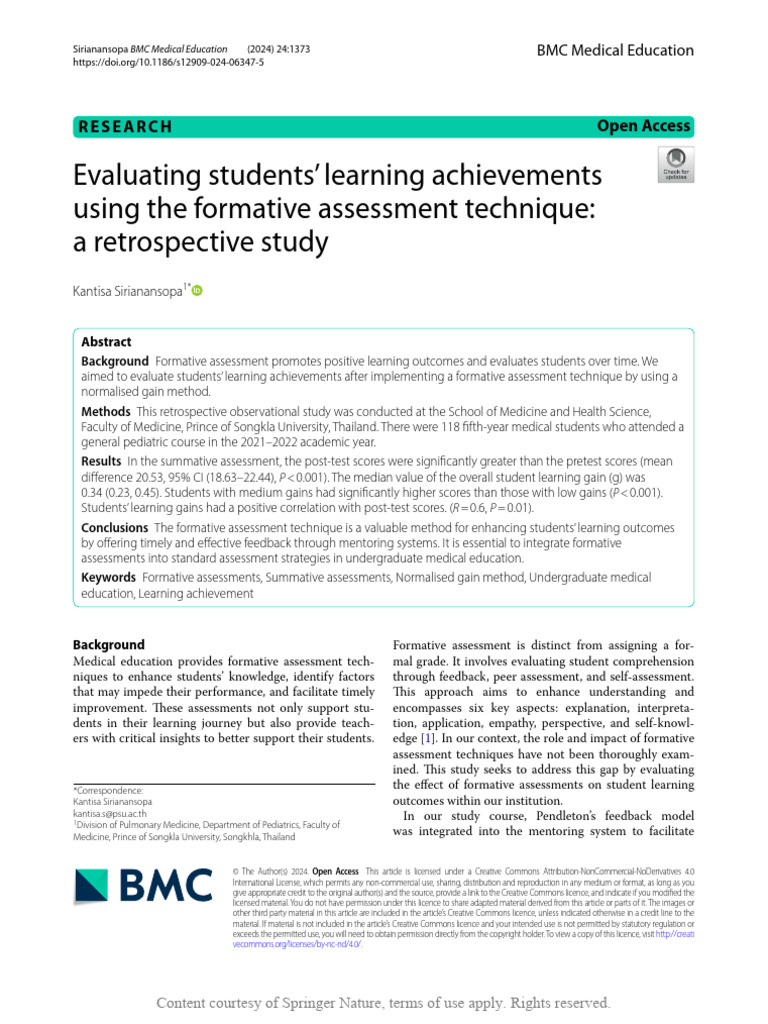 Impact of Formative Assessment on Learning | PDF | Medical School