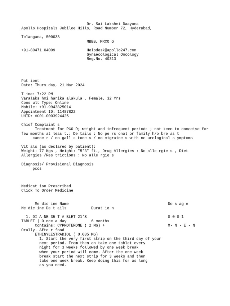Prescription Apollo 2471711030884222 | PDF | Health Care | Medicine