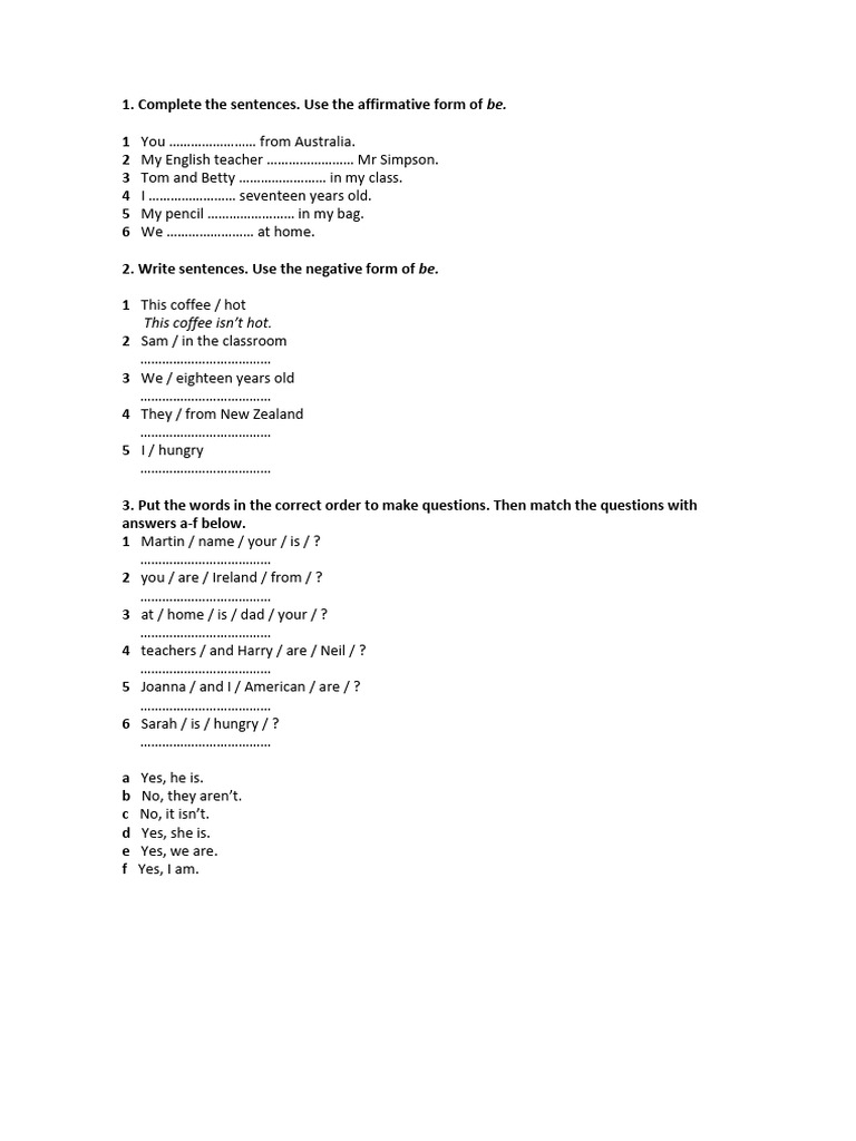 English Grammar Exercises for Beginners | PDF