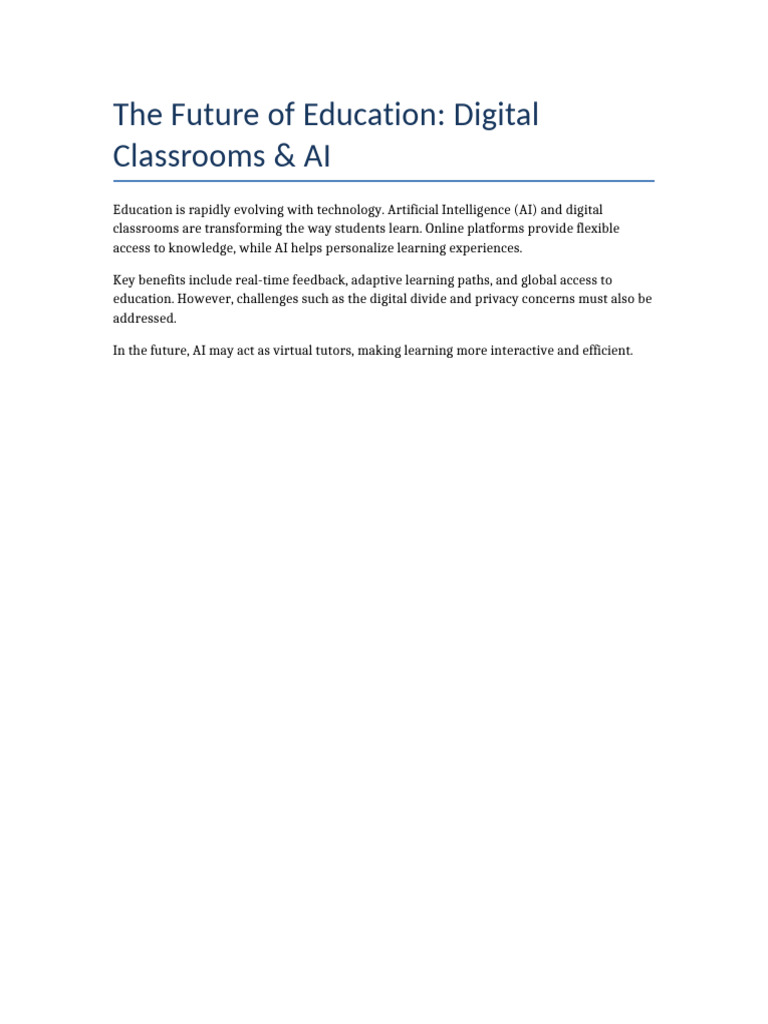 The Future of Education - Digital Classrooms & AI | PDF