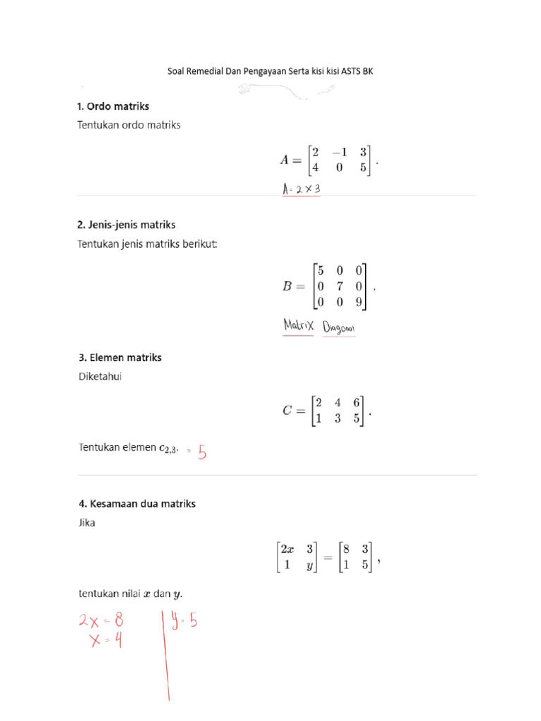 Kisi Kisi MTK Wajib Matrix - 250922 - 140821 | PDF