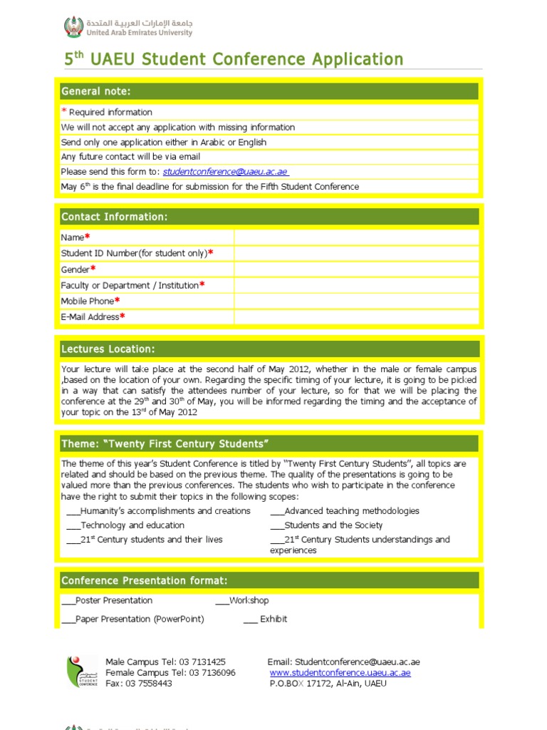 UAEU Student Conference Application Guide | PDF | Lecture | Students