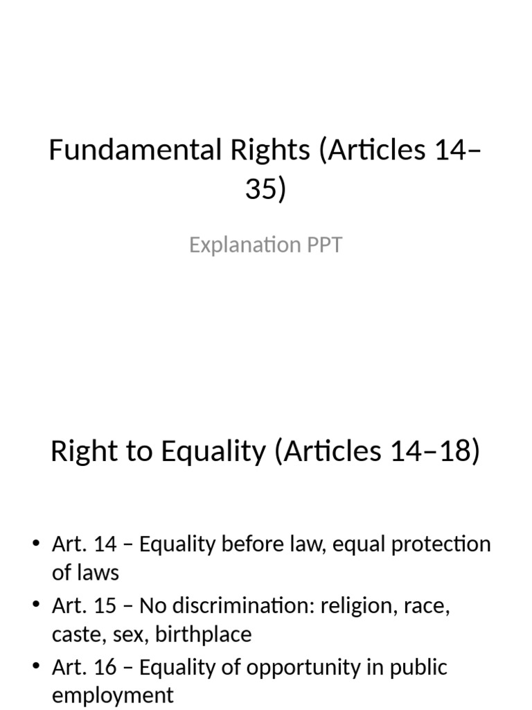 Fundamental Rights Articles 14 35 | PDF