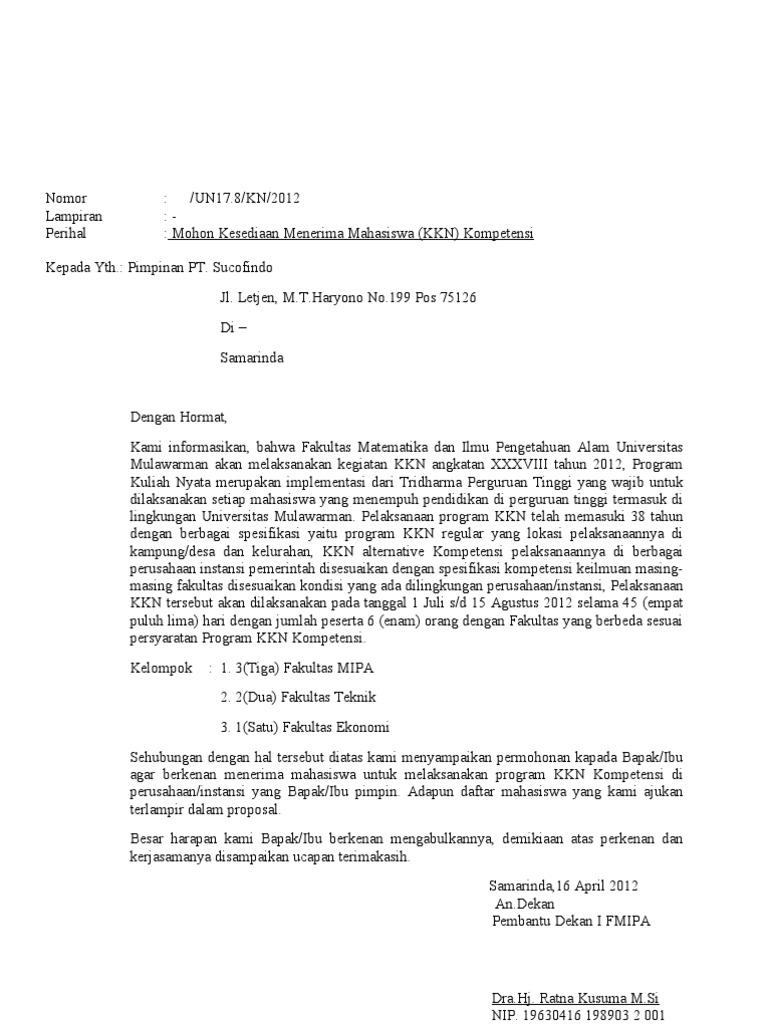 Format Surat Pengantar KKN Kompetensi Dari Fakultas | PDF