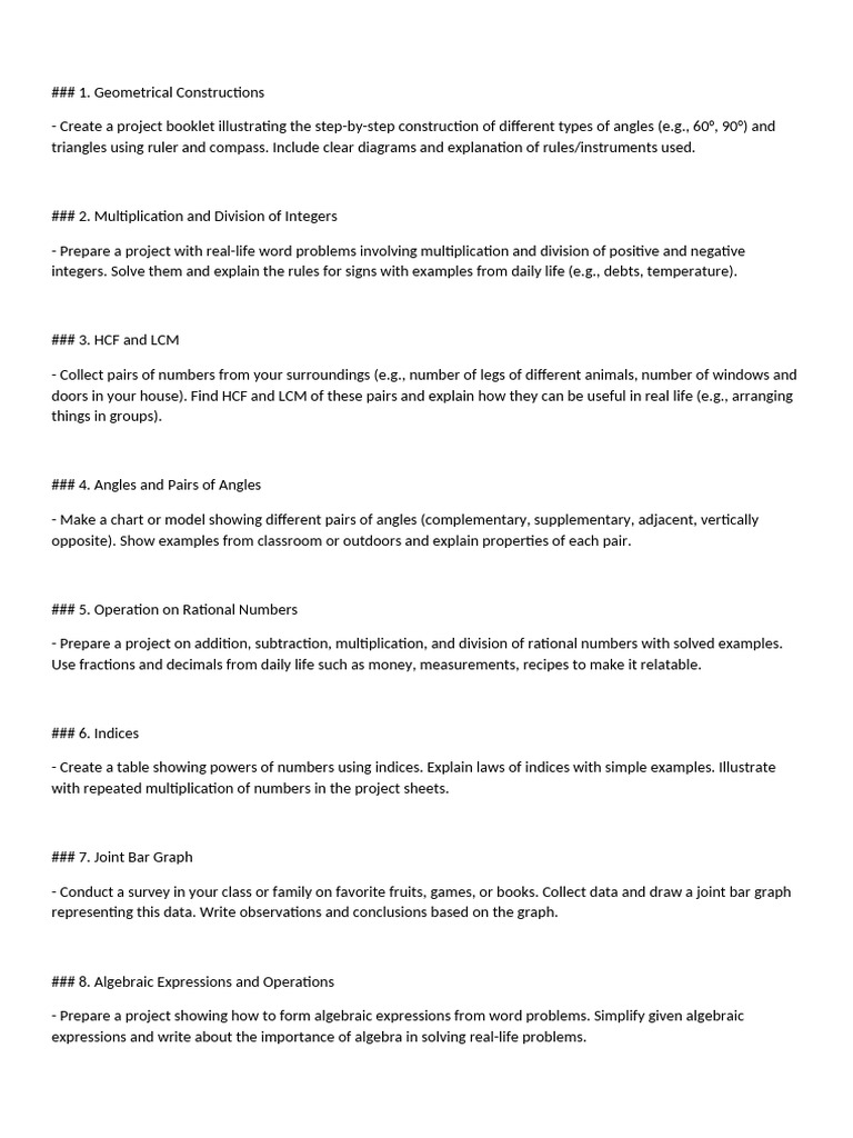 Project Guidelines for Math Concepts | PDF
