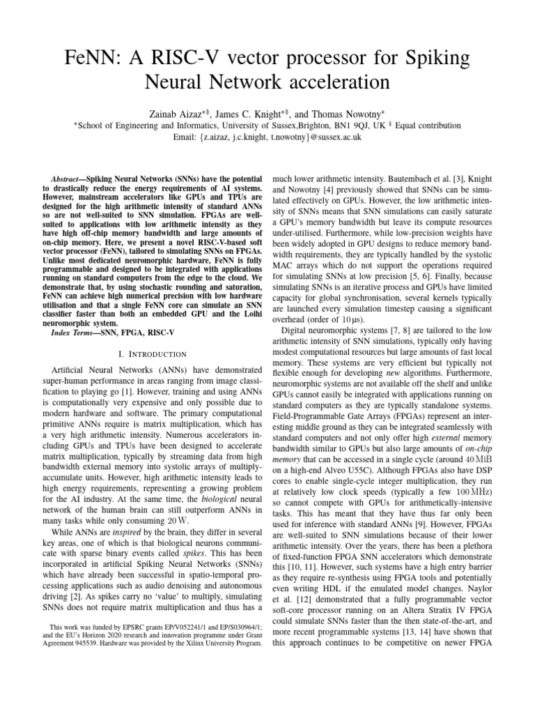 FeNN-A RISC-V Vector Processor For Spiking | PDF | Field Programmable ...