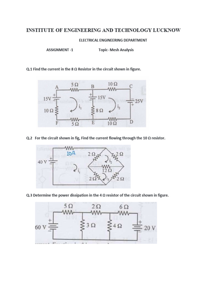 Mesh Analysis Assignment for Electrical Engineering | PDF