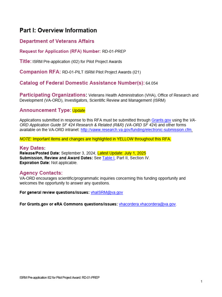 ISRM Pre-application I02 for VA Funding | PDF | Budget | Veterans ...