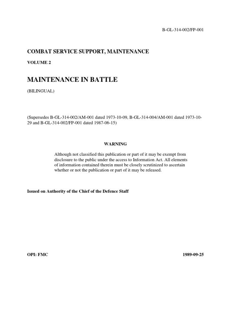 B-GL-314-002 Maintenance in Battle (1989) | PDF | Technology ...