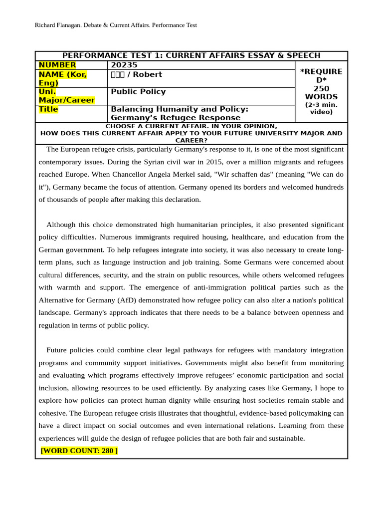 PT1.Format. DCA. Essay and Speech | PDF | Refugee | Policy
