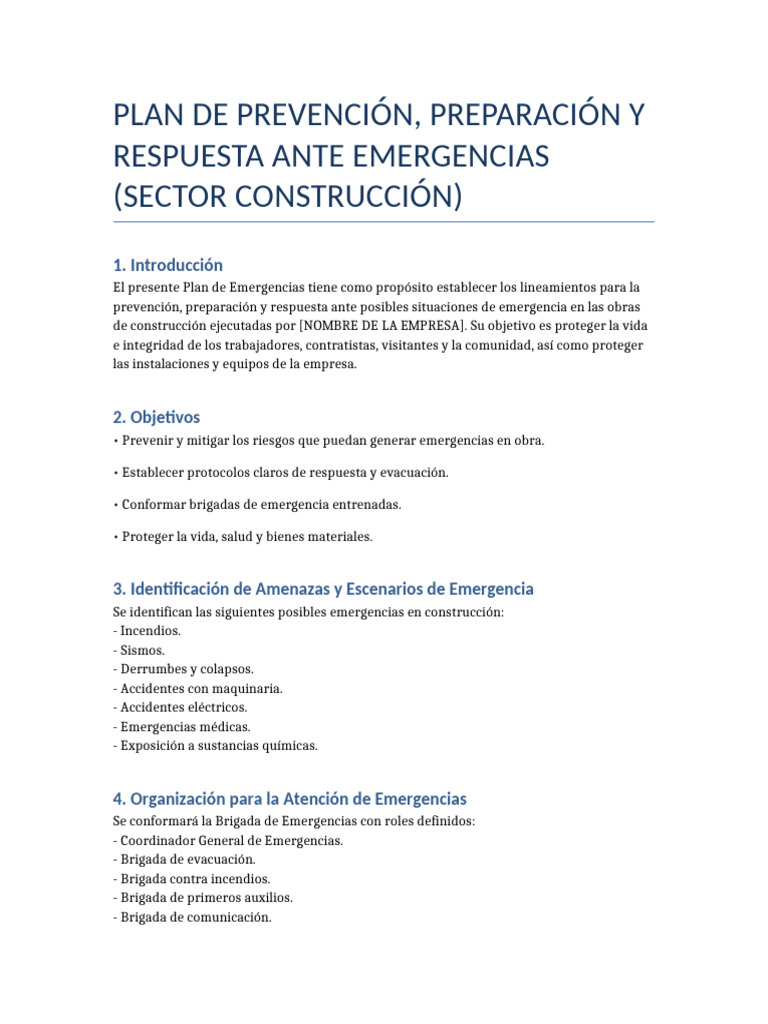 Plan de Emergencias en Construcción | PDF