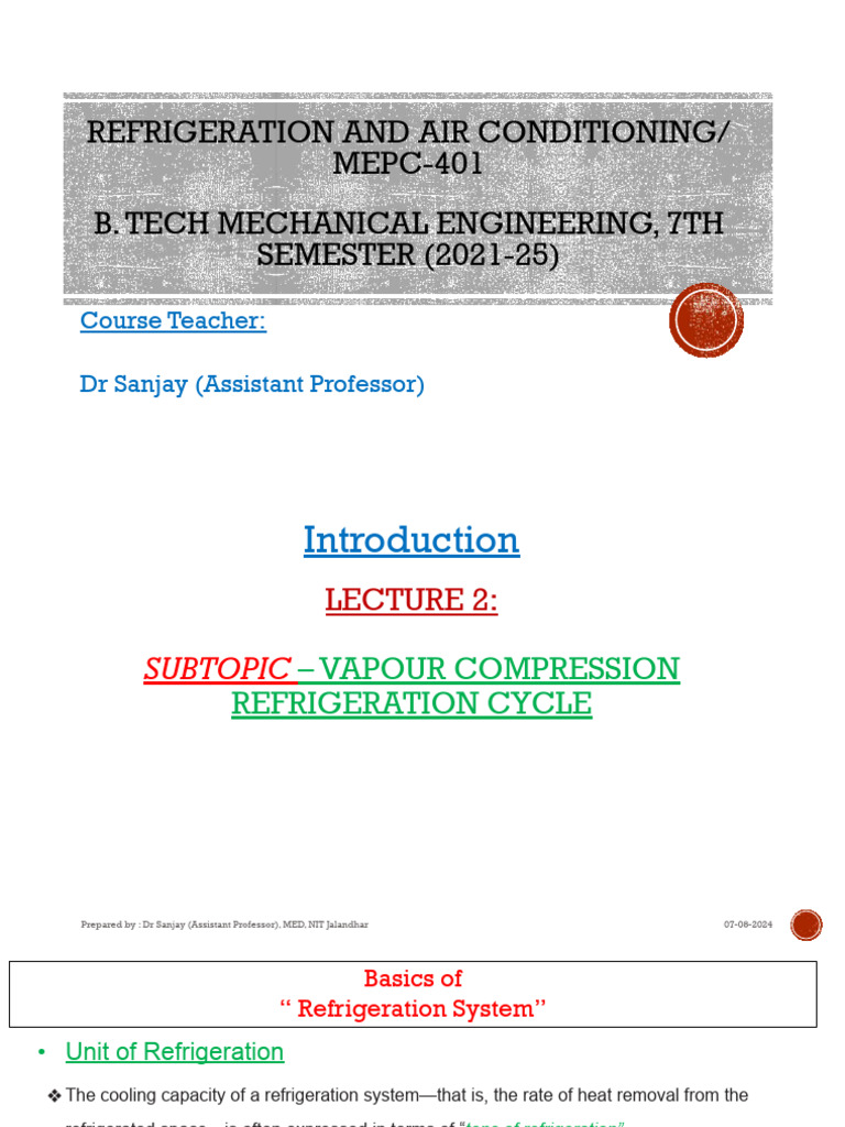 Vapor Compression Refrigeration Cycle Guide | PDF | Refrigeration ...