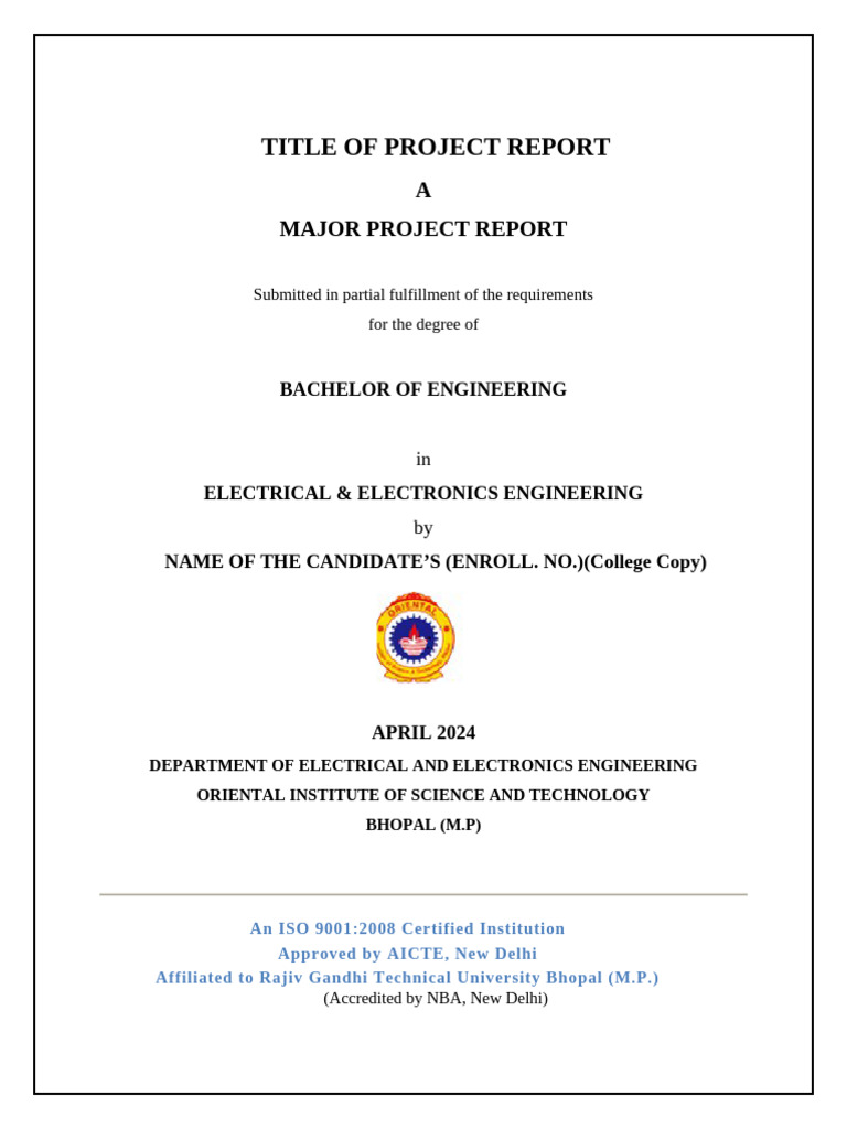 B.E. Major Project Report in EEE | PDF