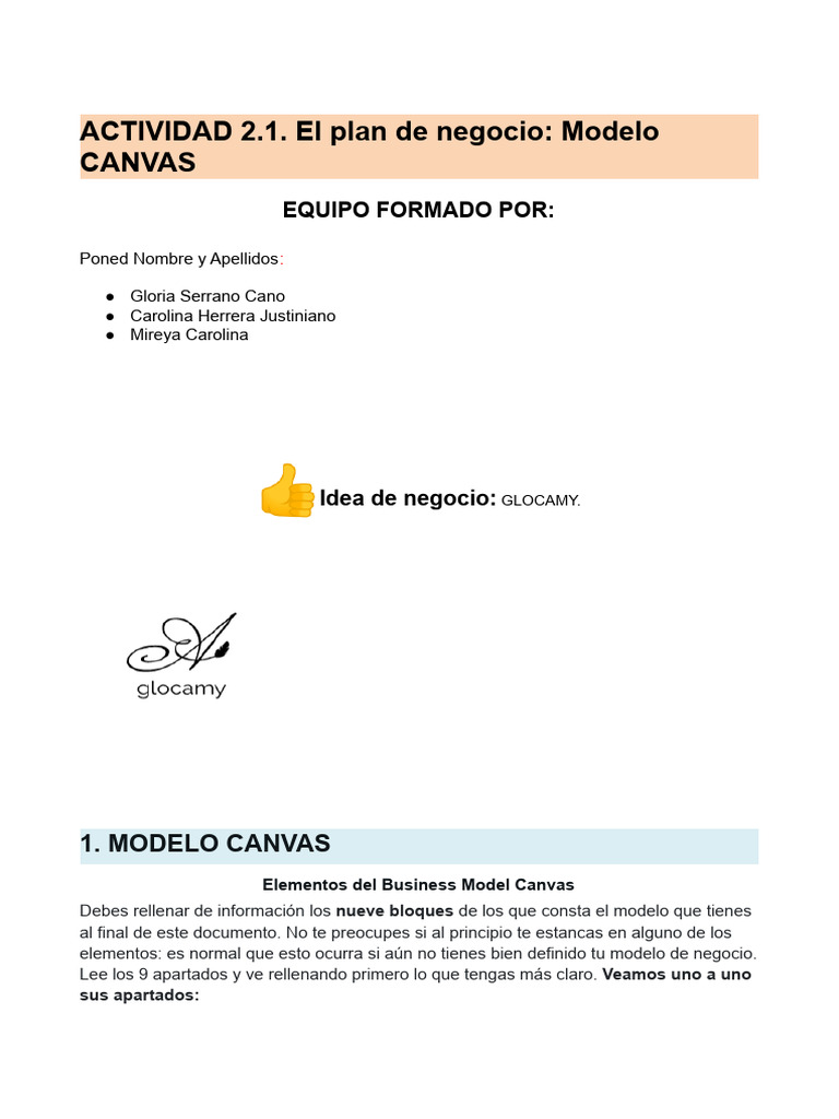 Actividad 2.1 - El Plan de Negocio Modelo CANVAS | PDF | Plan de ...