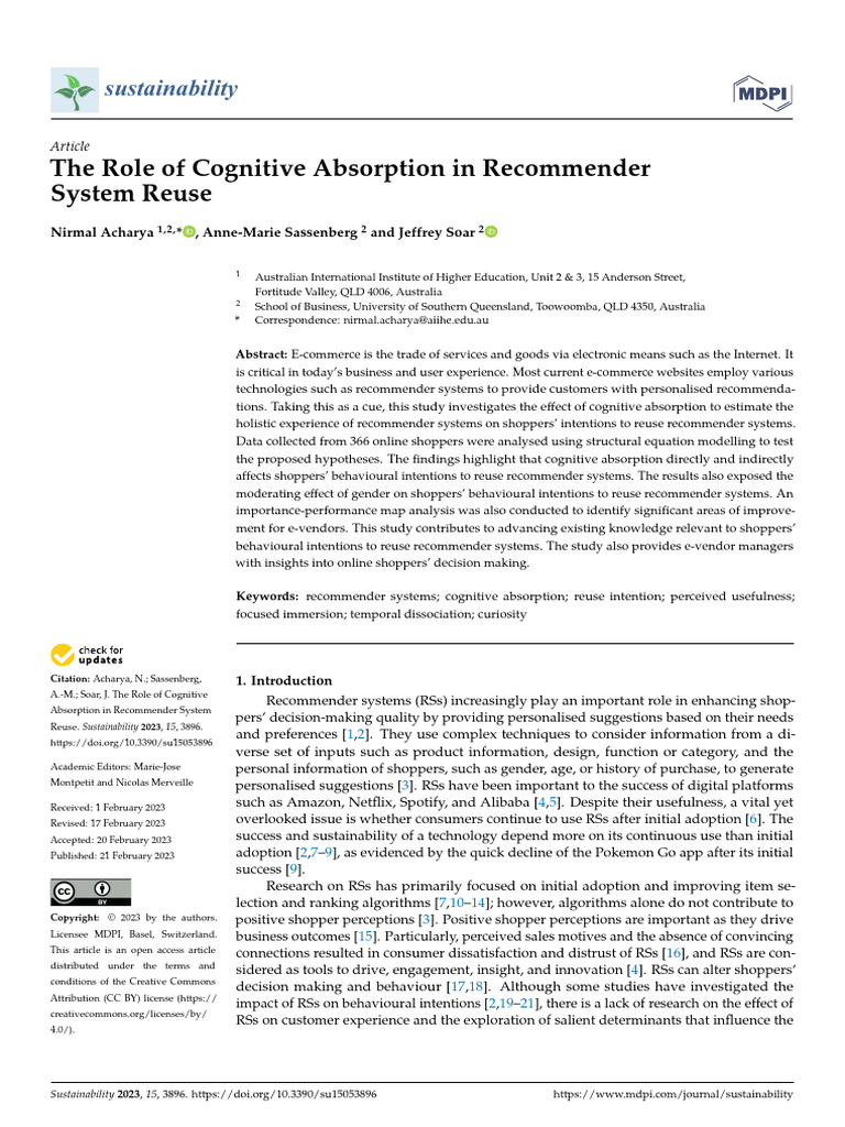 Cognitive Absorption in Recommender Systems | PDF | Intention ...