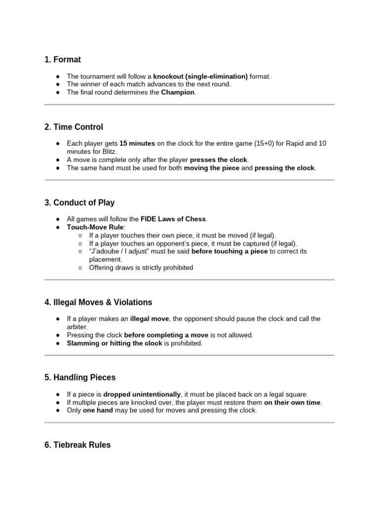 Chess Tournament Rules and Guidelines | PDF