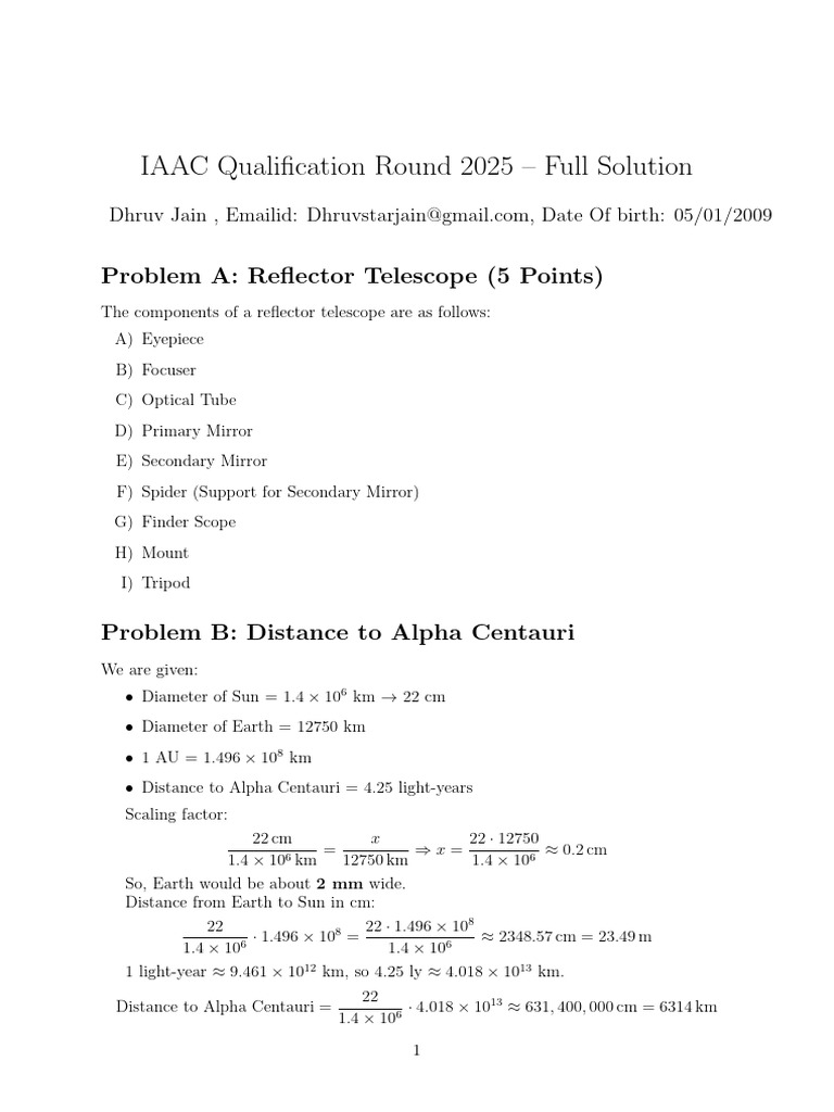 IAAC 2025 Qualification Round Solutions | PDF | Comet | Astronomical ...