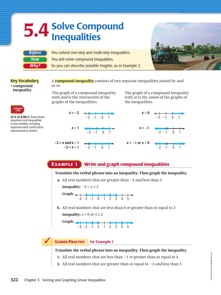 Textbook 5.4 Solve Compound Inequalities | PDF | Inequality ...