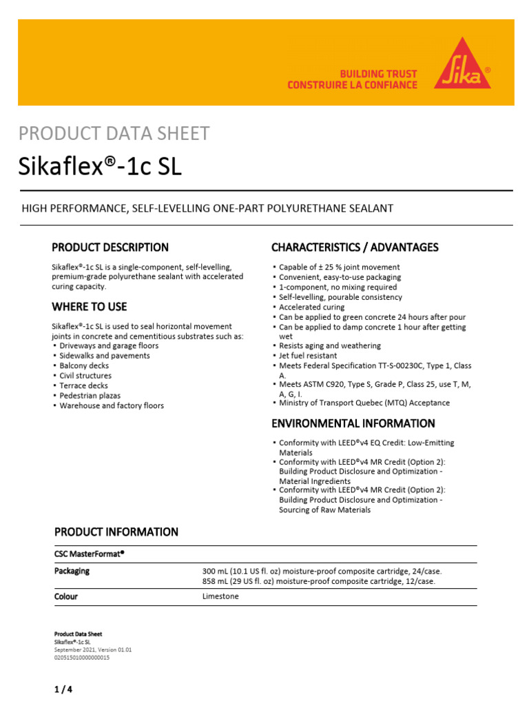Sikaflex®-1c SL Data Sheet | PDF | Concrete | Paint