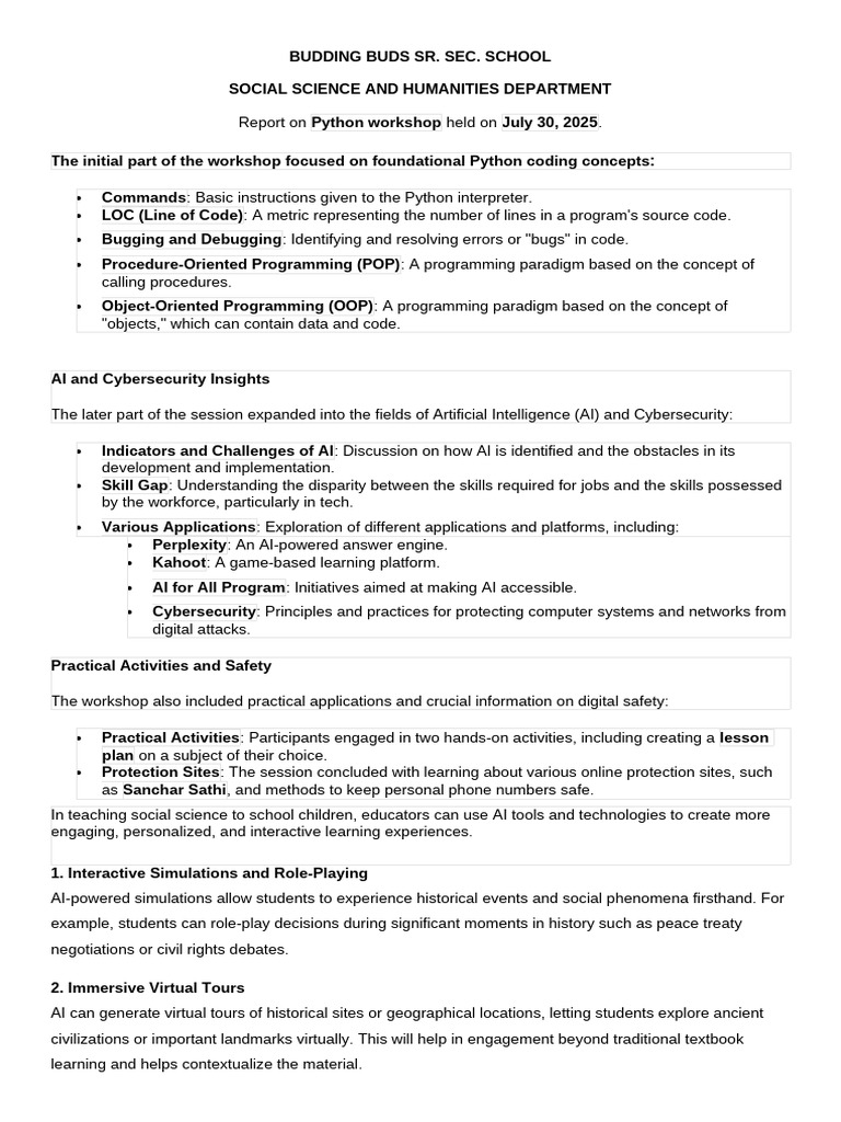Report On Python Workshop | PDF | Artificial Intelligence ...