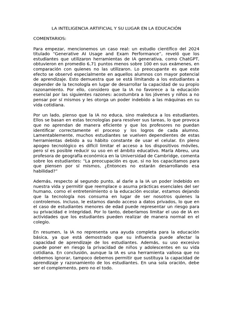 La Inteligencia Artificial y Su Lugar en La Educación | PDF ...