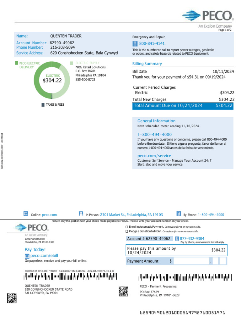 PECO Bill 9062 2024 10 24 | PDF | Power (Physics) | Electric Power