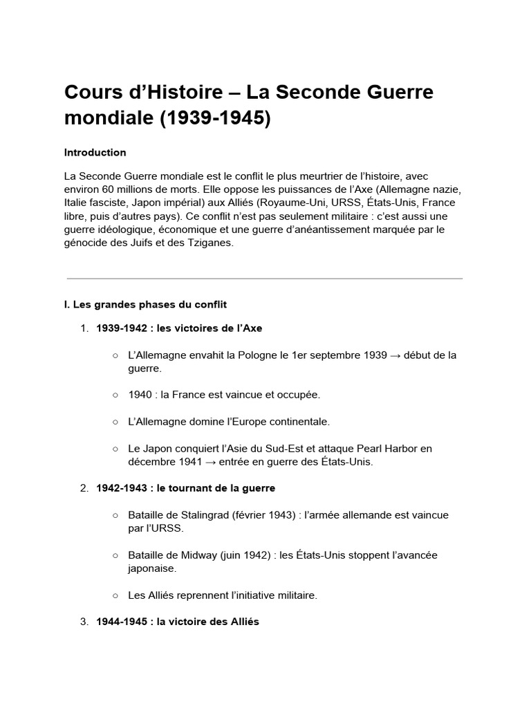 Résumé de la Seconde Guerre mondiale | PDF | Seconde Guerre mondiale ...