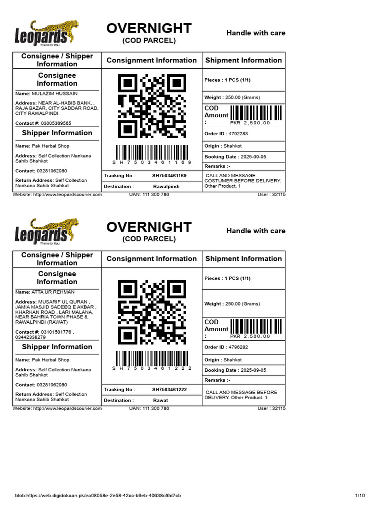Overnight COD Parcel Shipment Details | PDF | Business Law | Consent