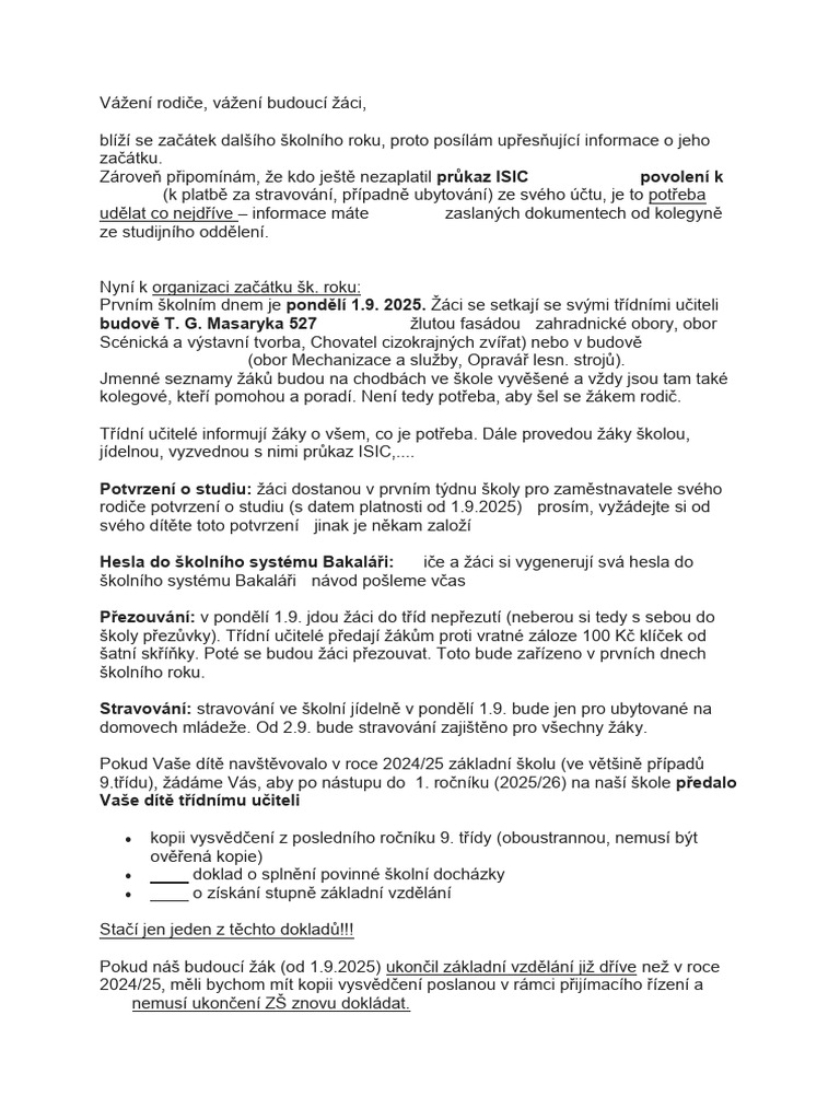 1011 Informace Pro Rocniky 2025 26 | PDF