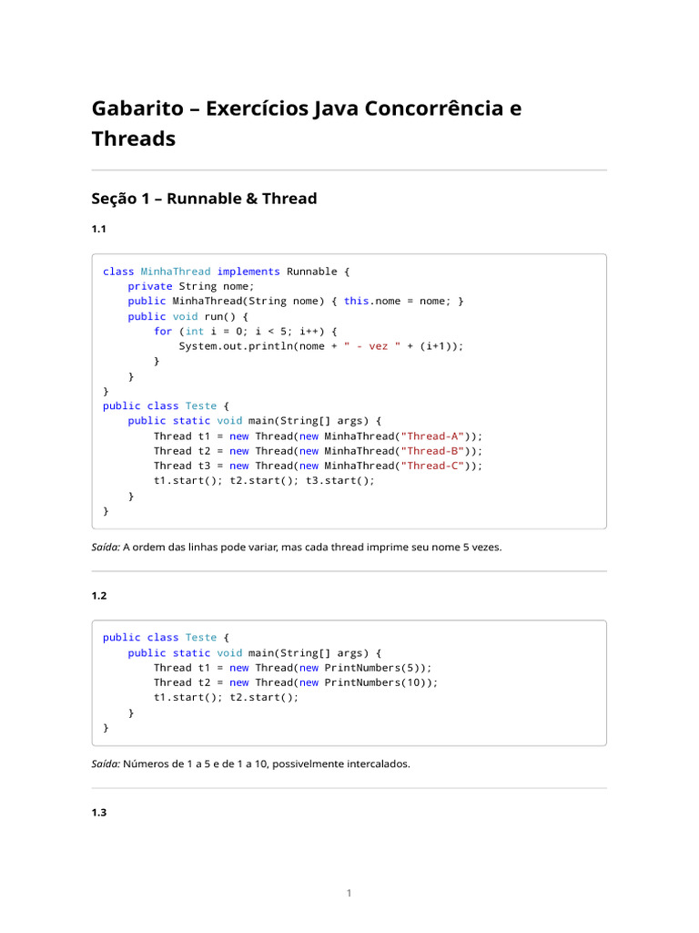Gabarito de Exercícios sobre Threads em Java | PDF | Thread ...