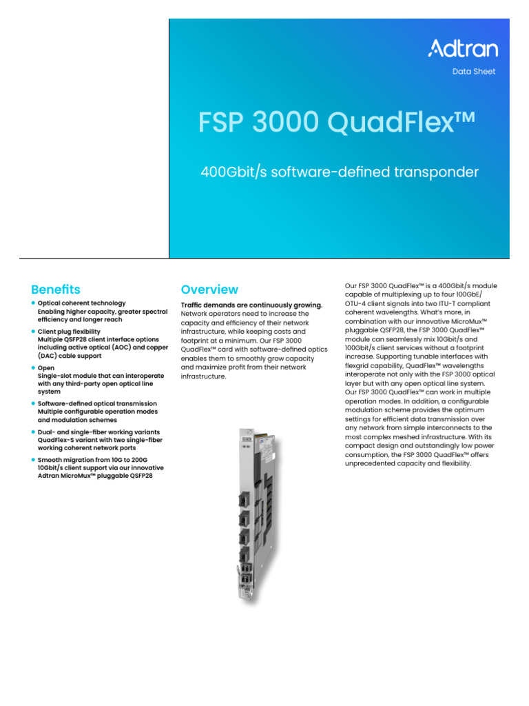 400Gbit/s FSP 3000 QuadFlex™ Module | PDF | Telecommunications ...
