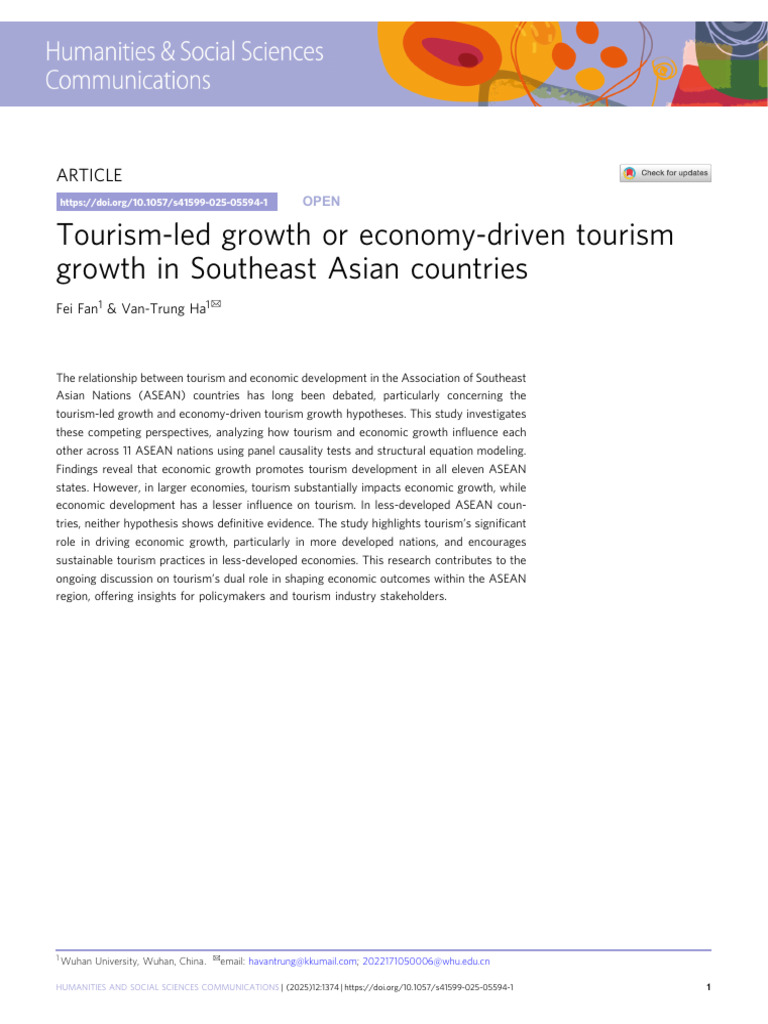 Tourism and Economic Growth in ASEAN | PDF | Structural Equation ...